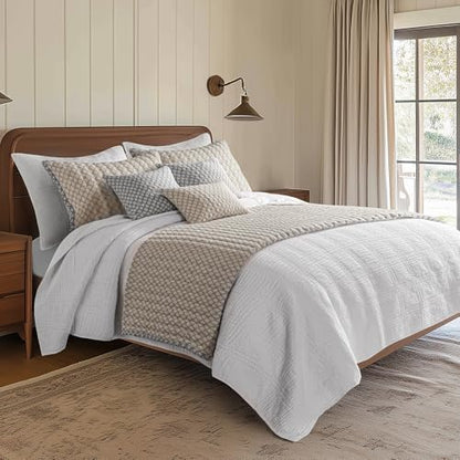 Levtex Home Cloud Waffle Twin XL/Twin Quilt Set (68x86in) with 1 Pillow Sham (26x20in) - Box Quilted Waffle Texture - Bright White - Cotton Twin Size Quilt Bedding Set - Lightweight Soft Pre-Washed