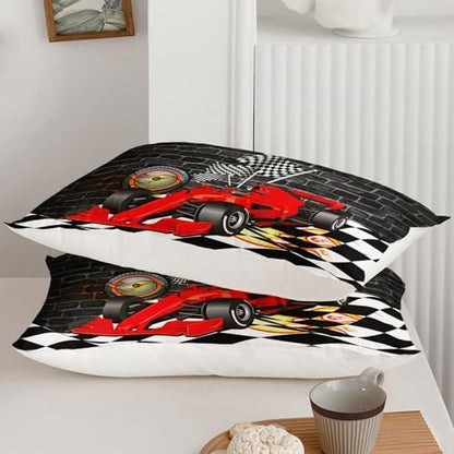 Axolotl Race Car Comforter Set King Size,Extreme Sports Bedding for Boys Teens Kids Girls Room Decor,Car Racing Bedding,Cool Speed Cars Quilt Bed Set with 1 Comforter 2 Pillowcases,Black Red