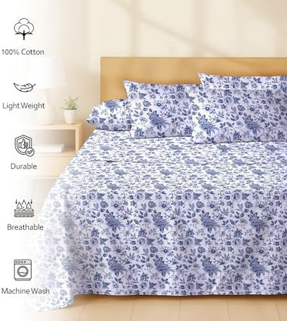 RUVANTI 100% Cotton Percale King Sheets, King Size Sheets Set, Wild Flower