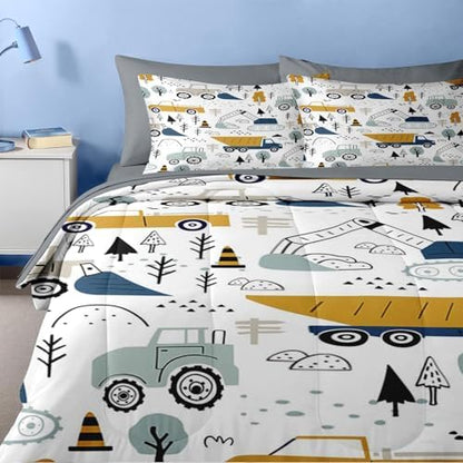 Nesker Twin Comforter Set for Boys, 5 Pieces Truck Bedding for Kids