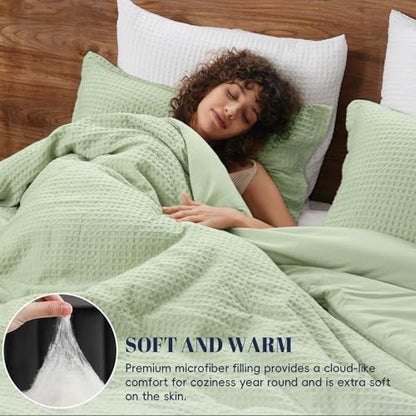 PHF Ultra Soft Waffle Comforter Set 3 Pieces King, Sage Green