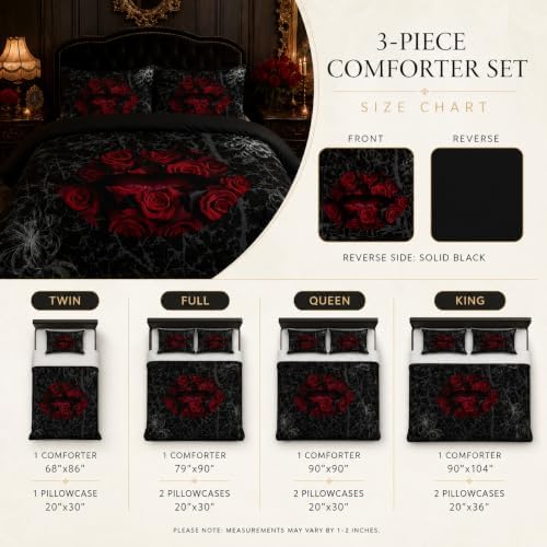 CCoutueChen Gothic Rose Lip Comforter Set Queen, Black Grey Marble Bedding