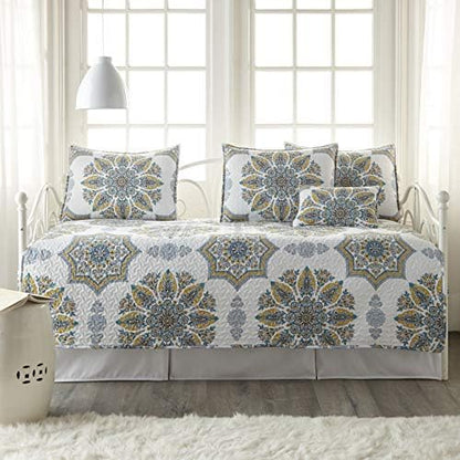 Twin Daybed Cover Set, Quilted 6-Piece Bedding with Shams, Infinity Aqua