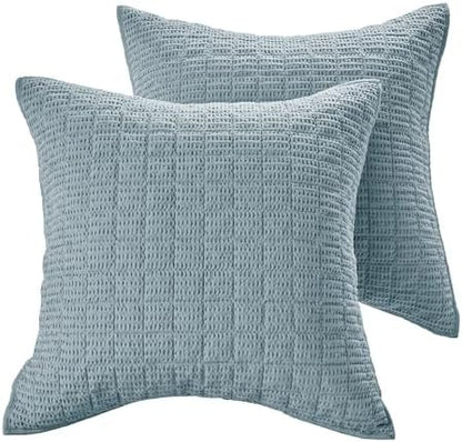 Levtex Home Cloud Waffle - Quilted Euro Sham Set of 2 - Waffle Weave - Chambray - (26x26in.), No Insert - Reversible - Cotton