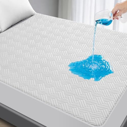 Waterproof King Size Mattress Protector with Deep Pockets, White
