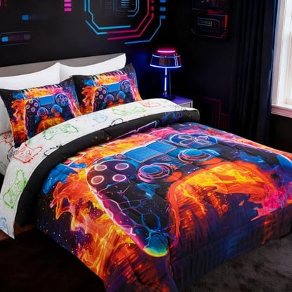 Holawakaka Twin Size Gaming Console Bed in A Bag 5 Pieces for Boys
