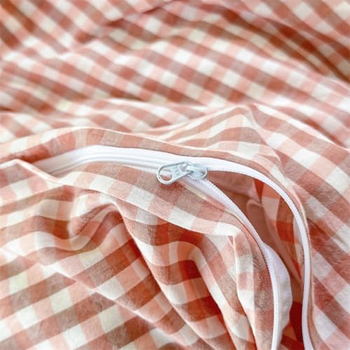Mucalis Pink Gingham Duvet Cover King 100% Washed Cotton Brown Pink Plaid Checkered Duvet Cover Set Vintage 3 Piece Grid Bedding Set with Zipper Closure 4 Corner Ties,Durable,Breathable,Easy Care