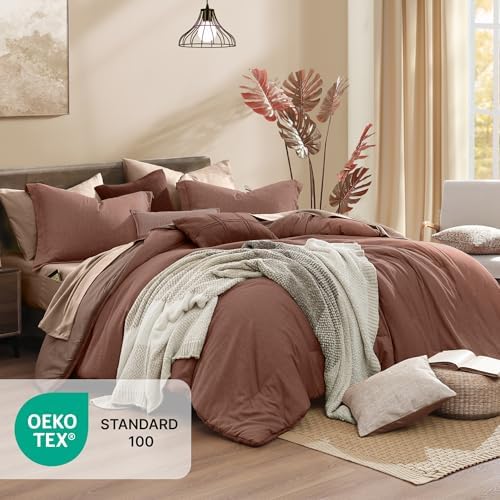 Monbix Oversized Queen Comforter Set 7 Pieces Terracotta Bed in a Bag