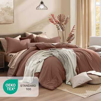 Monbix Oversized Queen Comforter Set 7 Pieces Terracotta Bed in a Bag