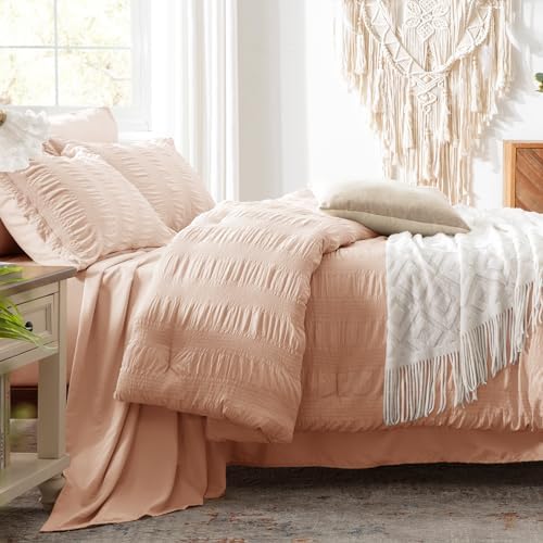 Zzlpp King Size Comforter Set 7 Piece, Pink Bed in a Bag King Bedding Sets