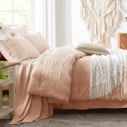 Zzlpp King Size Comforter Set 7 Piece, Pink Bed in a Bag King Bedding Sets