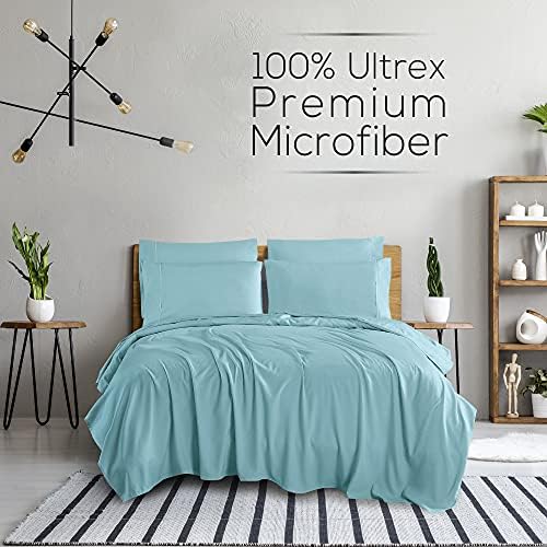 Mueller Luxury 6 PC Full Size Bed Sheets, Super Soft, Deep Pocket up to 16" Full Size Sheets, Transfers Heat, Breathes Better, Hypoallergenic, Wrinkle-Resistant, Oeko-TEX, Aqua