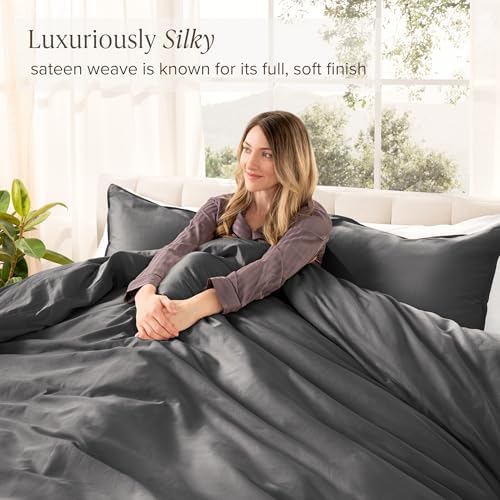 Bare Home 100% Organic Cotton Sateen Duvet Cover Set (King/Cal King, Grey)