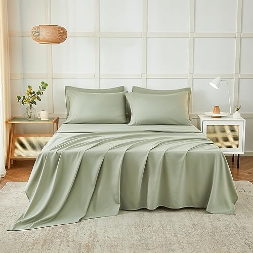 ILAVANDE Sage King Size Sheets Set 6 Piece,Super Soft 1800 Series Microfiber Bed Sheets King Set-Wrinkle & Fade Resistant-14“ Deep Pockets Sheets for King Size Bed(King,Sage Green)