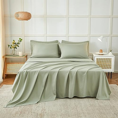 ILAVANDE Sage King Size Sheets Set 6 Piece,Super Soft 1800 Series Microfiber Bed Sheets King Set-Wrinkle & Fade Resistant-14“ Deep Pockets Sheets for King Size Bed(King,Sage Green)