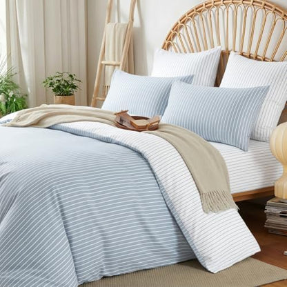 Nayoroom Striped Comforter Set Queen Reversible Blue White Stripe Bedding