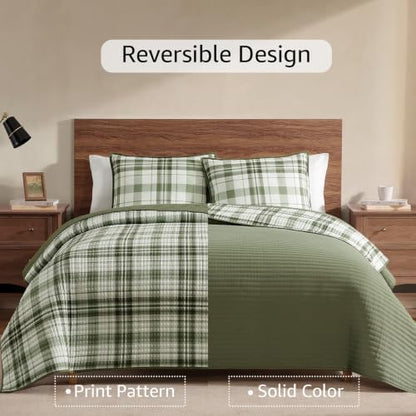 King Quilt-Lightweight Bedspread Plaid Quilt King Size Quilt Bedding Set