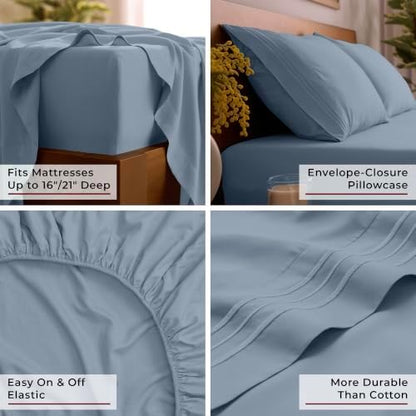 Mellanni Iconic 4-Piece, Ultra Soft Sheet Set (Cal King, Blue Hydrangea)