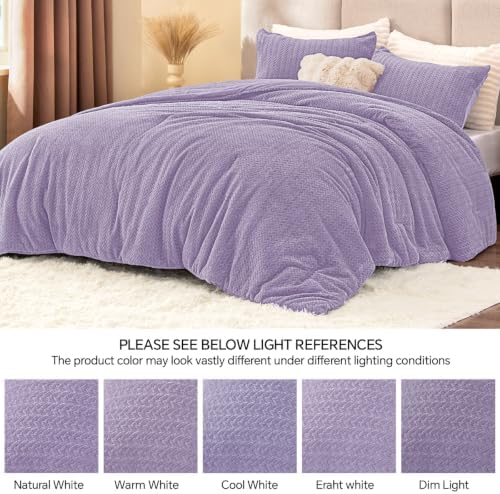 ChiXpace Fleece Twin Size Comforter Set Lavender, Fluffy Bed Set 2 Pieces
