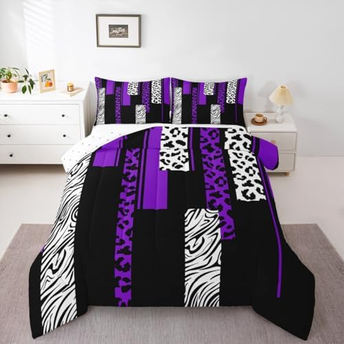 Animal Print Leopard Zebra Comforter Set Full Size Kids Boys Bedding