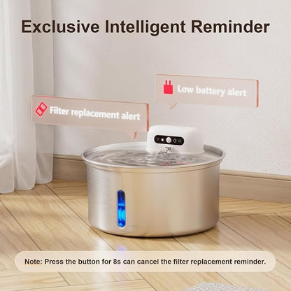 Casfuy W12 Upgraded Wireless Smart Stainless Steel Dog & Cat Water Fountain, 108-oz