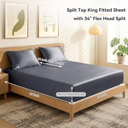 RUDONG M Split Top King Fitted Sheet Only for Adjustable Beds, Dark Grey