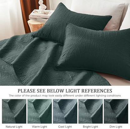 akkialla Forest Green Twin Quilt Set,Ultrasonic Lightweight Bedspread Coverlet for Modern Minimalist Bedroom,Soft Microfiber Coin Pattern Bedding,2-Piece (1 Quilt,1 Pillow Sham)