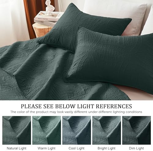 akkialla Forest Green King/Cal King Quilt Set,Ultrasonic Lightweight Bedspread Coverlet for Modern Minimalist Bedroom,Soft Microfiber Coin Pattern Bedding,3-Piece (1 Quilt,2 Pillow Shams)