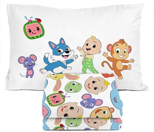 Sunny Side Up CoComelon Twin Size Sheeet Set - 3 Piece Kids Animals Bedding Set Includes Pillow Cover - Super Soft Microfiber Sheets