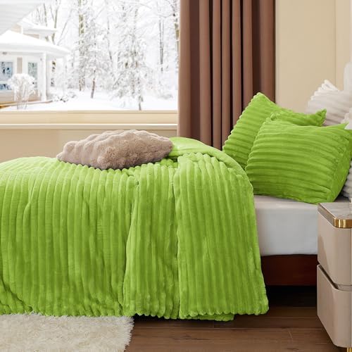 BEDELITE Fleece King Comforter Set, Fluffy Bed Set, Dark Citron