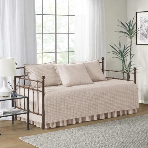 Comfort Spaces Daybed Cover - Luxe Double Sided-Quilting, All Season Cozy Bedding with Bedskirt, Matching Shams, Kienna Blush 75"x39" 5 Piece