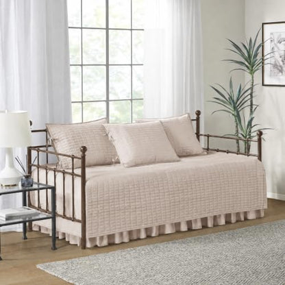 Comfort Spaces Daybed Cover - Luxe Double Sided-Quilting, All Season Cozy Bedding with Bedskirt, Matching Shams, Kienna Blush 75"x39" 5 Piece