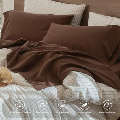 MooMee Sheet Set 100% Washed Cotton Linen-Like Extra Deep Pocket Queen