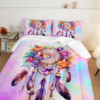 Pink Dream Catcher Comforter Set King Size with 2 Pillowcases.