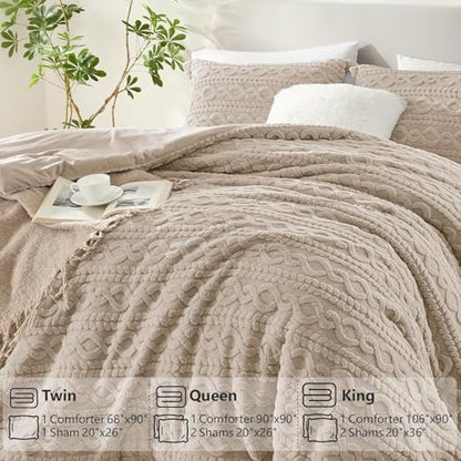 Homelike Moment Fleece King Comforter Set Beige, Fluffy Bed Set 3 Piece