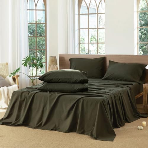 MooMee Sheet Set 100% Washed Cotton Linen-Like Extra Deep Pocket King