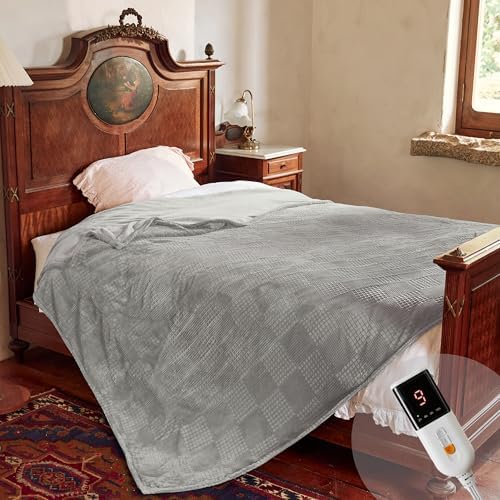 Texciting Heated Blanket Full Size,Electric Blanket,ETL Certified,Grey