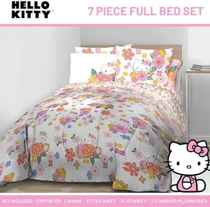 Sanrio Hello Kitty Full Size Comforter Set 7 Piece Floral Bedding, Multi