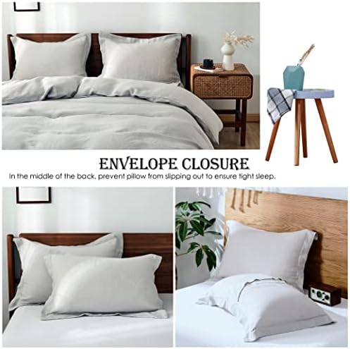 Simple&Opulence 100% Linen Duvet Cover Set 2pcs Basic Style Natural French Washed Flax Solid Color Soft Breathable Farmhouse Bedding with Button Closure - Light Grey, Twin