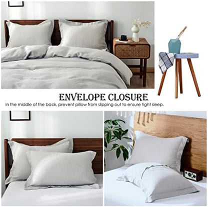 Simple&Opulence 100% Linen Duvet Cover Set 2pcs Basic Style Natural French Washed Flax Solid Color Soft Breathable Farmhouse Bedding with Button Closure - Light Grey, Twin
