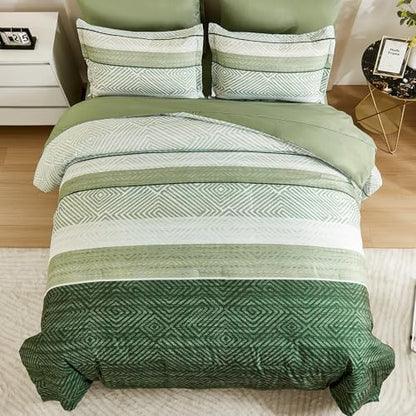 Drucon Olive Green Comforter Set Queen Size 7 Piece Bed in a Bag