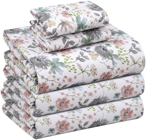 RUVANTI 100% Cotton Split King Sheets, Percale Sheet Set, Dandelion Field