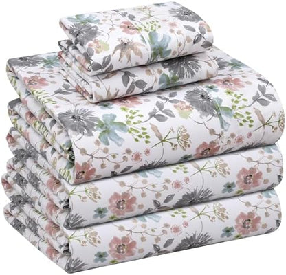 RUVANTI 100% Cotton Split King Sheets, Percale Sheet Set, Dandelion Field