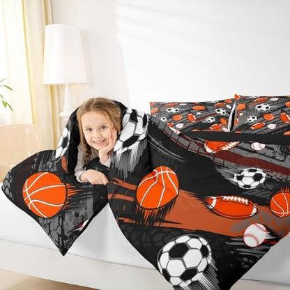Homewish Sports Theme Comforter Set,Soccer Football Bedding Set for Kids Girls Women,Adults Baseball Basketball Comforter,Sports Gaming Quilted Duvet Set Bedroom Collection Twin Size 2Pcs