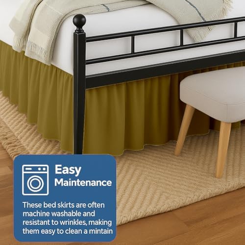 Ruffled Bed Skirt Split Corners with Platform, Tailored Fit Hotel Quality Wrinkle Free Ultra-Soft Microfiber Dust Ruffle, Upto 21 Inch Drop, Queen, Taupe