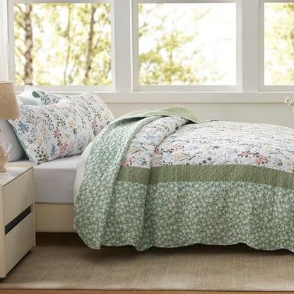 LEAONME California King Size Quilt Set 3-Piece Lightweight Bedspread Coverlet 120''x120'' Garden Style Floral Printed Oversized Bedding Set with Shams for All Season