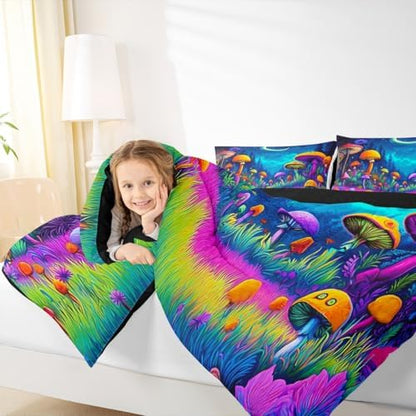 Manfei Mushroom Kids Comforter Set Twin Size,Star Moonlight Galaxy Magical Bedding Set for Boys Girls Room Decor,Mysterious Plant Quilt Comforter,Colorful Duvet Set Bedroom Quilt Set,1 Pillowcase
