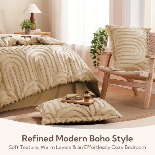 MR&HM Boho Comforter Set King 7pcs, Khaki Western Arch Tufted Bedding Set