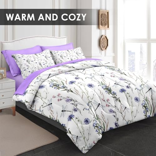 Pamnest King Comforter Set with Sheets, 7 Pieces Dragonfly Bedding