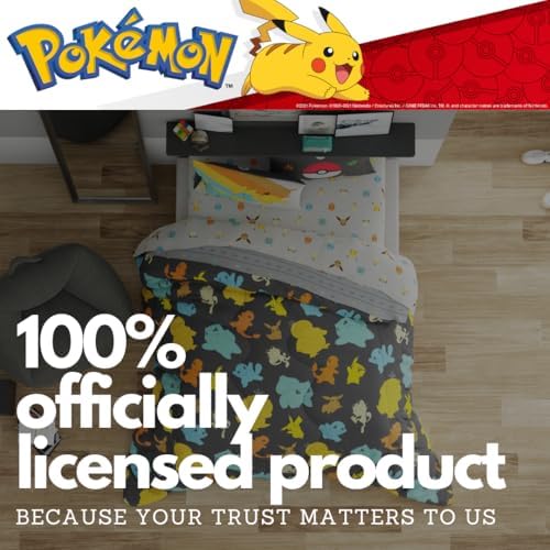Pokemon Bedding Set, Full Size 7 Piece Set Kids Super Soft Cozy Reversible Comforter and Sheet Set with Sham, (100% Officially Licensed Product) by Franco